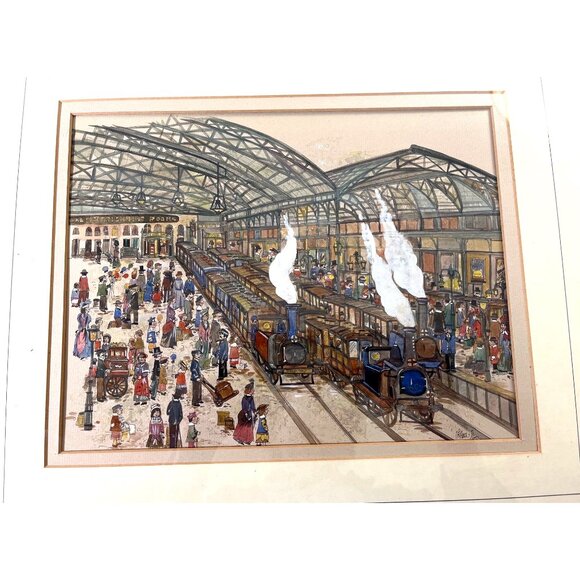 Watercolor Pen&Ink Painting Brighton Train Station During Turn of 20th Century - Picture 3 of 11